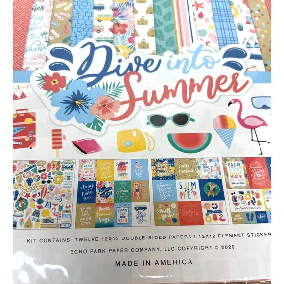 Echo Park Dive Into Summer 12x12 Scrapbook Kit W/ Stickers For Crafts Dis210016 - Picture 3 of 4